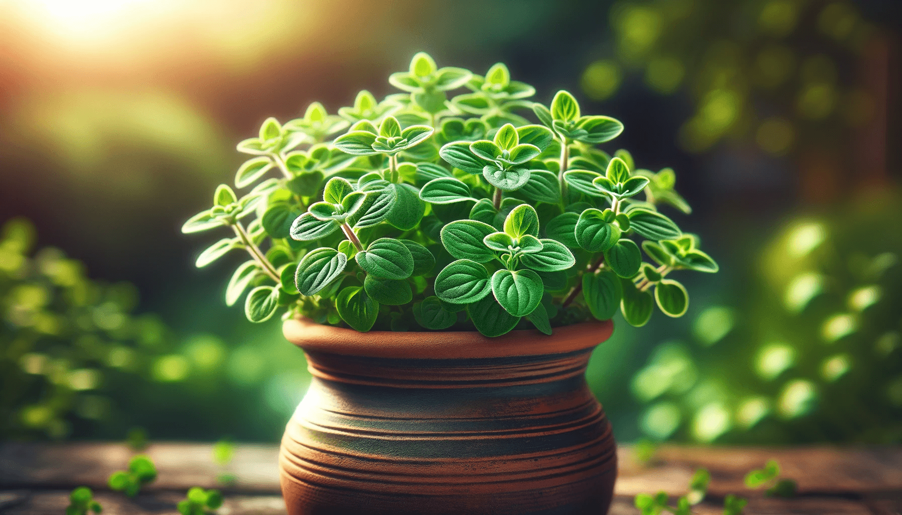 Oregano plant thriving in a terracotta pot, promising the purest oregano oil for sore throat relief.