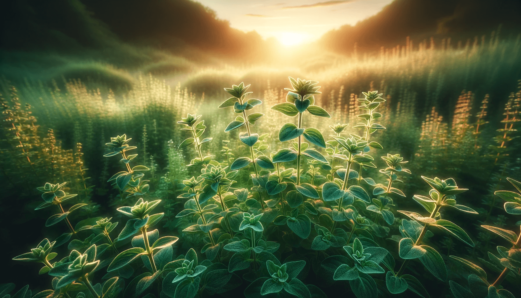 Oregano plants swaying in the breeze.