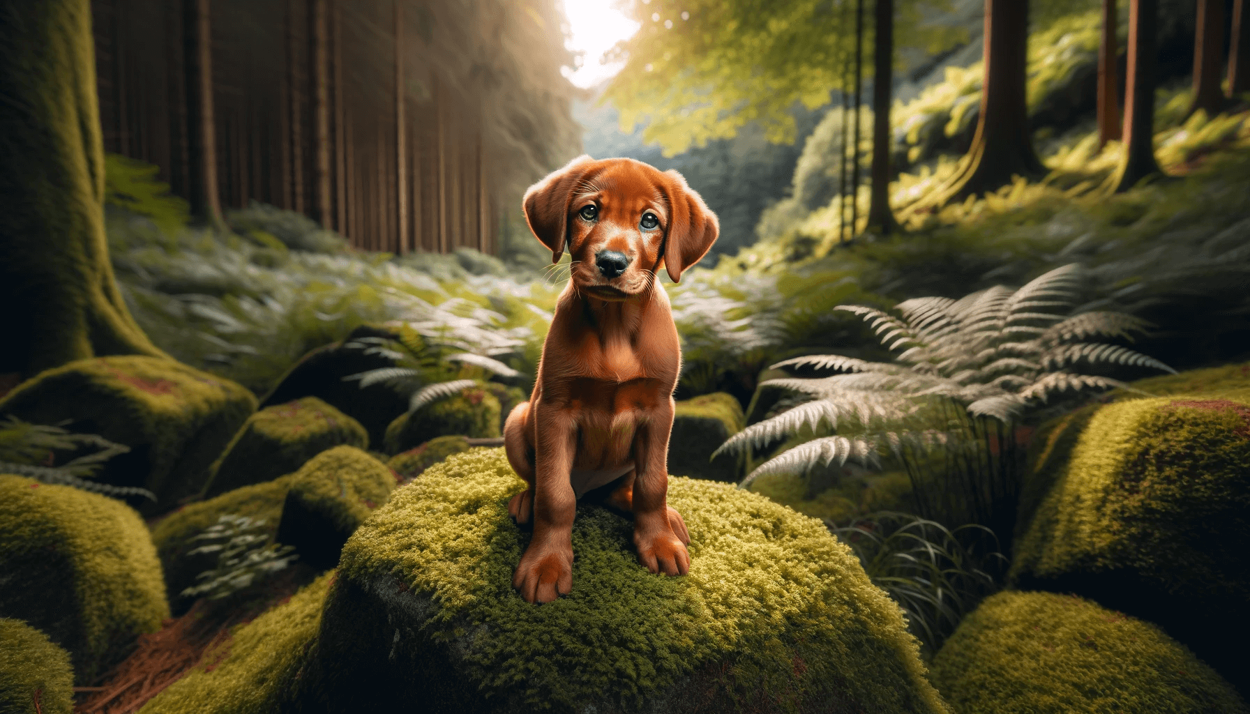 Red Fox Lab puppy with a lustrous copper-red coat