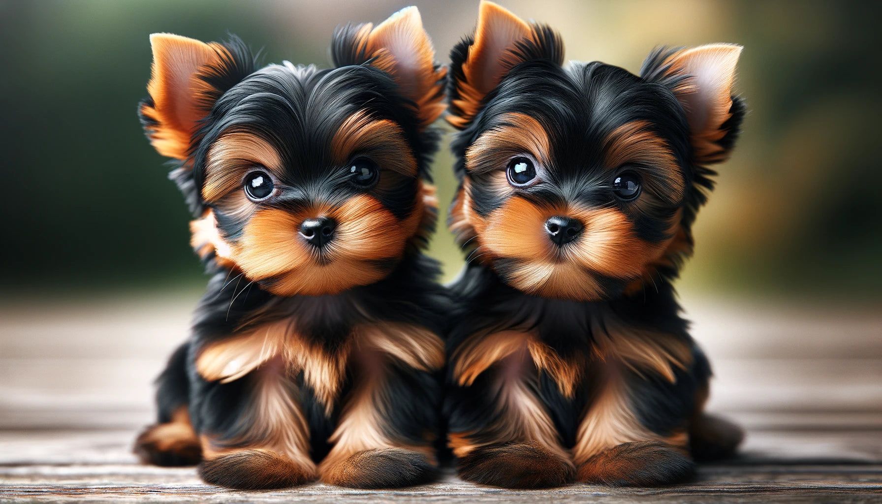 Two Adorable Teacup Yorkie Puppies - They appear to be very young with their small size and puppy-like features.