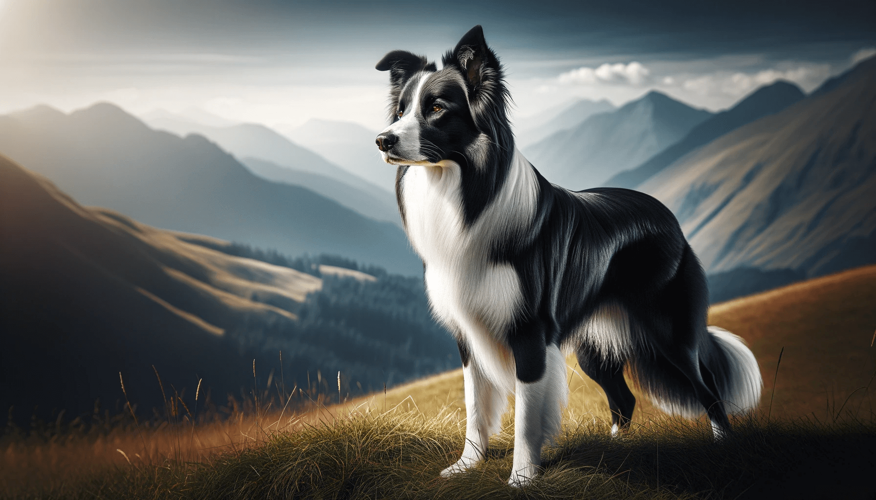 Unique features of Smooth Coat Border Collies on a grassy hill.