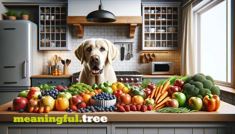 Colorful fruits and vegetables for dogs