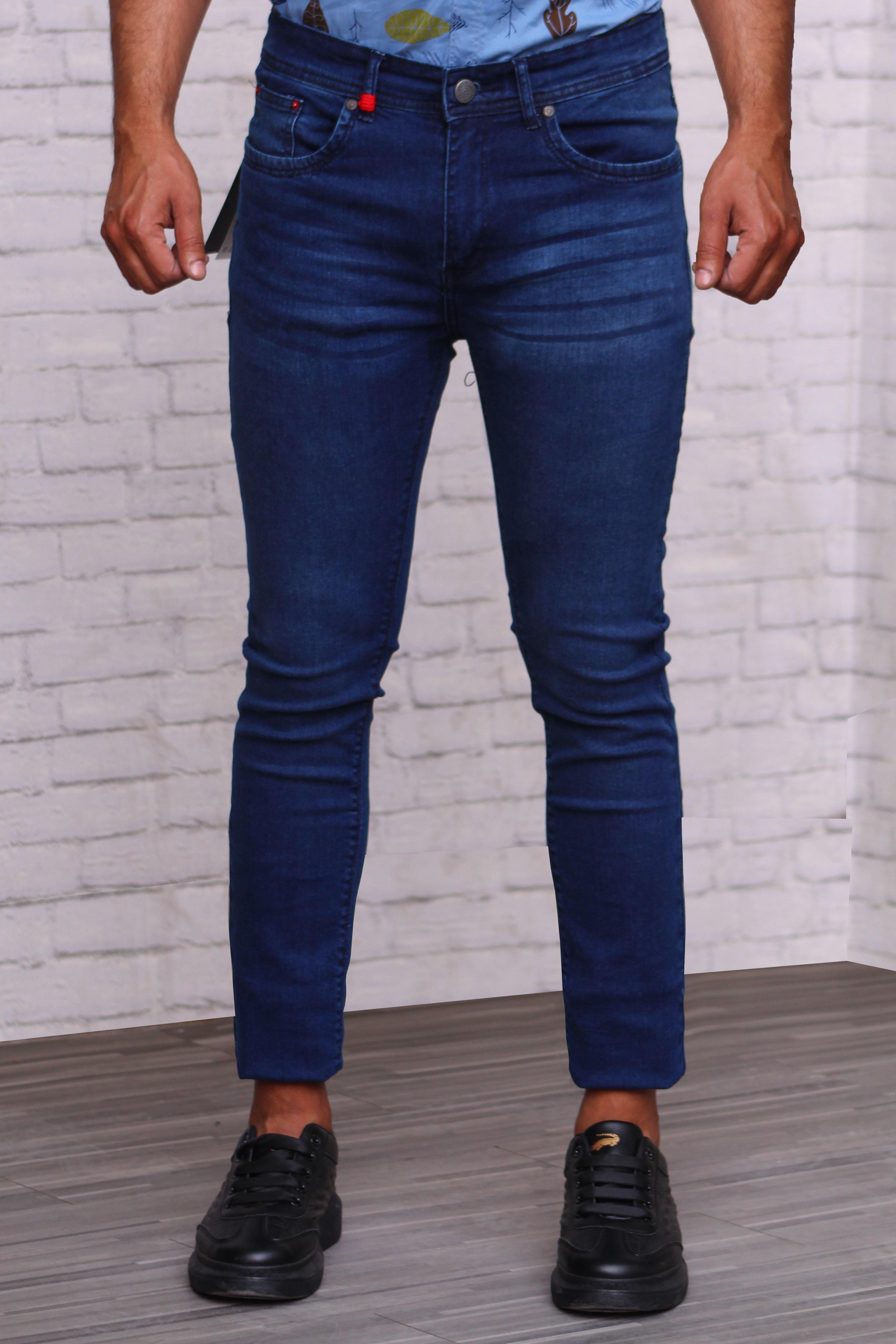 Dark Blue Vertical Faded Slim Fit Denim Jeans - Italiano.pk