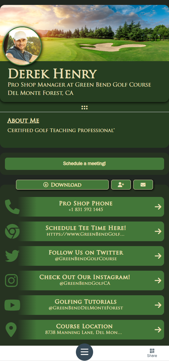 Smart Business Card Profile for Golf Course Networking