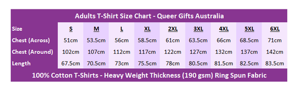 Adults Unisex T-Shirt Size Chart