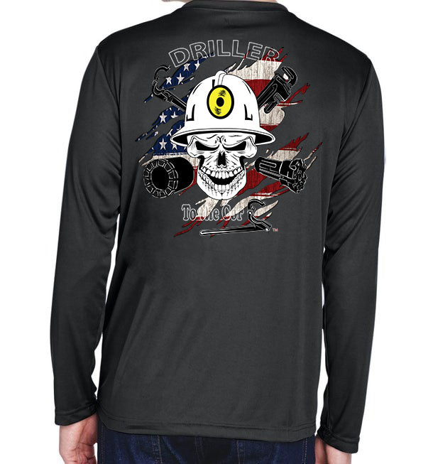 Driller to the Core™ shirt Underground Driller Shredded flag