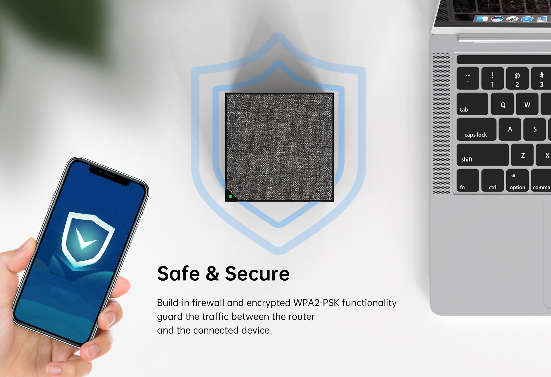 firewall and WPA2-PSK keeps your information safe and secure