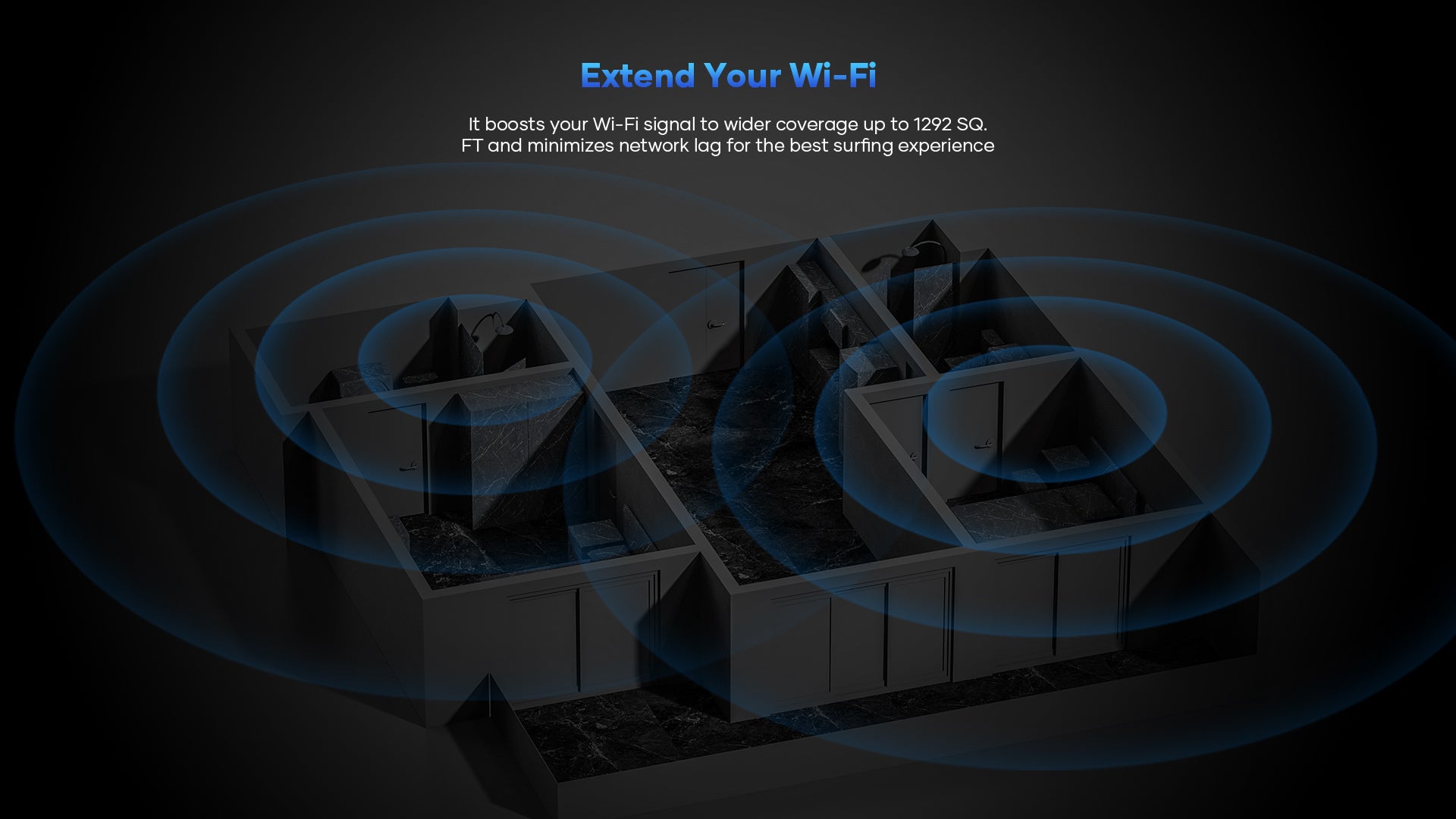 AC2100 extender boosts your Wi-Fi signal to coverage up to 1296 sq. ft.