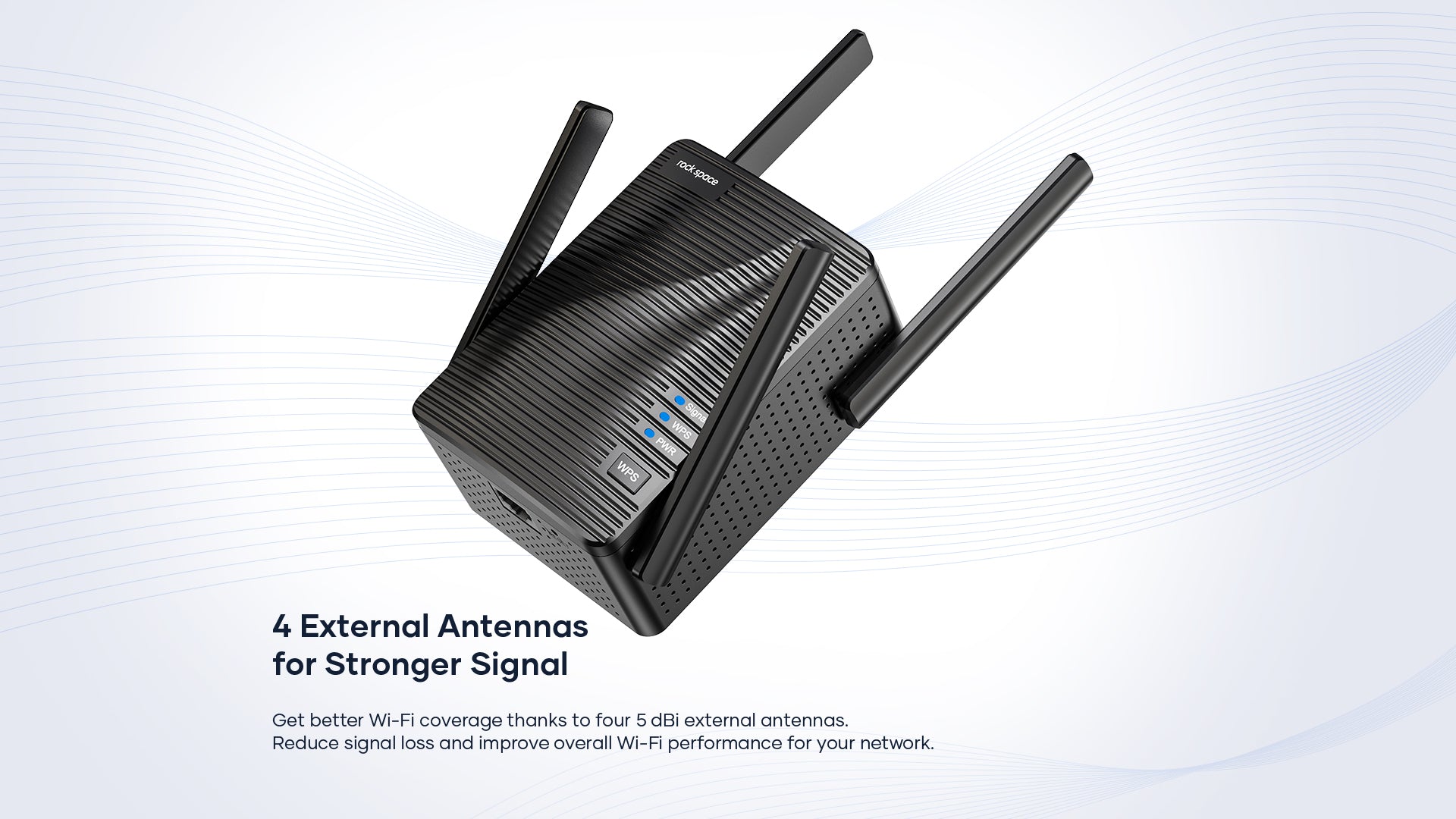 four 5 dBi external antennas for stronger signal