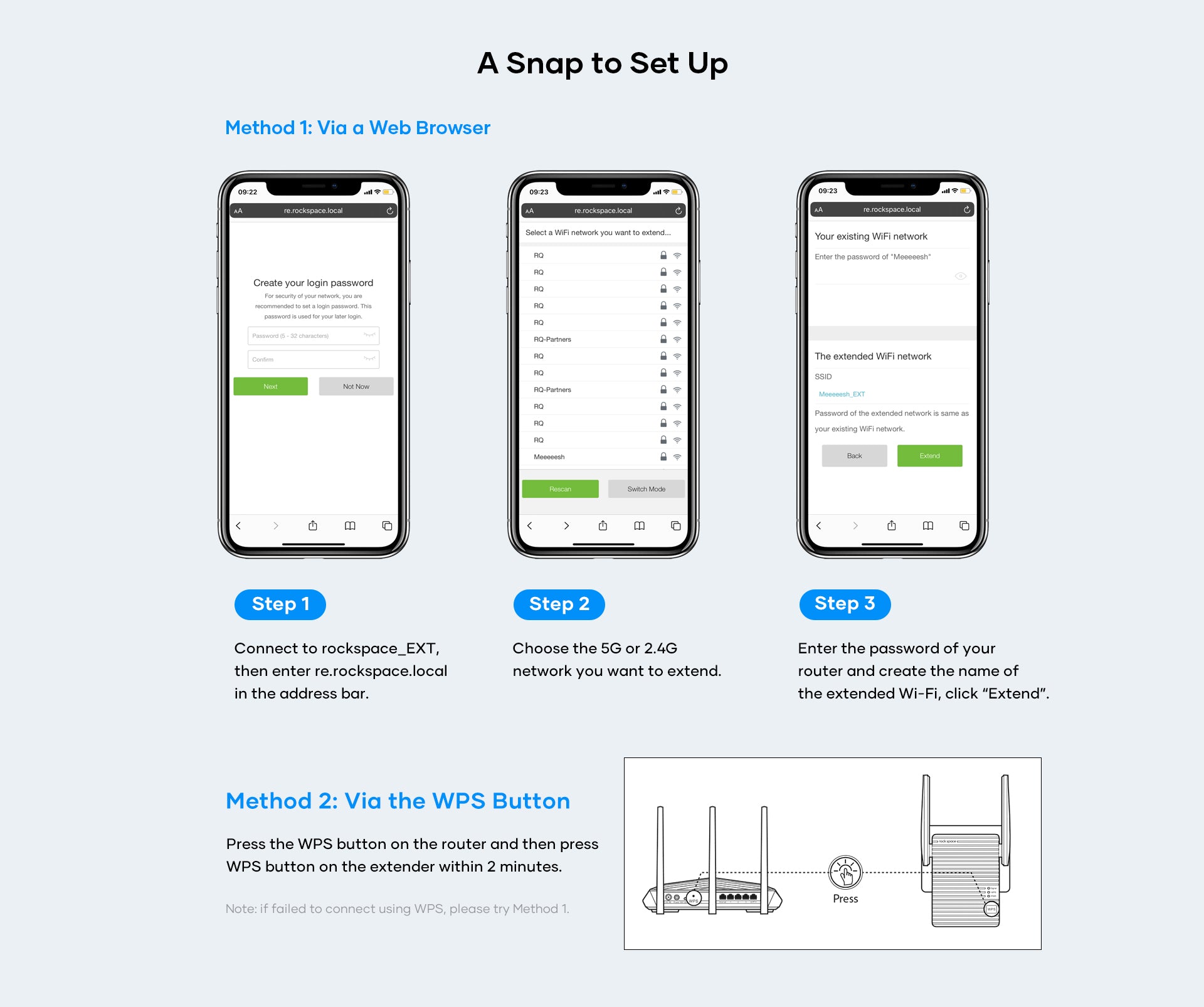 A snap to set up, via a web browser or via the WPS button