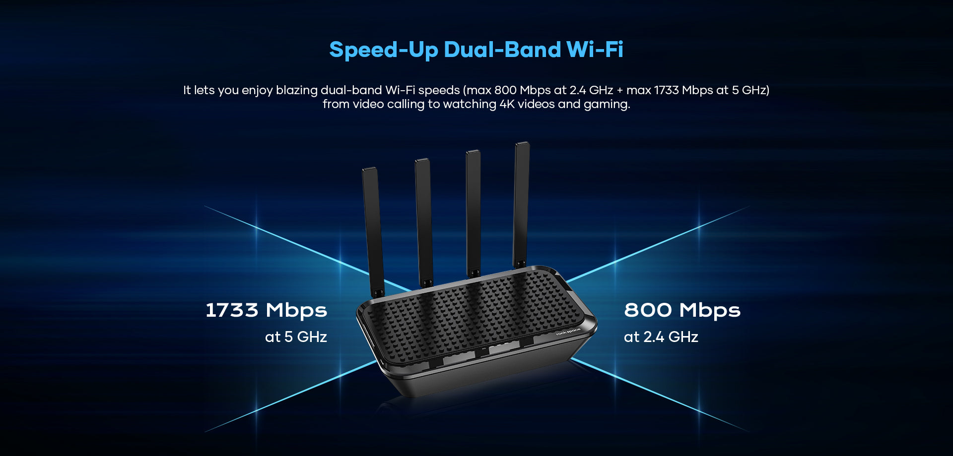 Wi-Fi speeds of 800 Mbps at 2.4 GHz and 1733 Mbps at 5 GHz