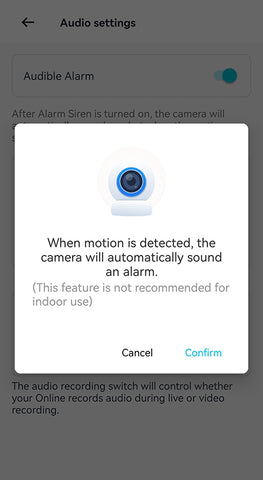 confirm to turn on Audible Alarm