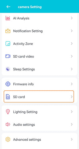 Camera setting > SD card