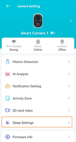Camera Setting > Sleep Settings