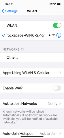 WLAN page on iphone