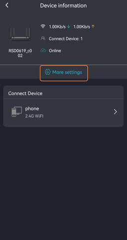 Device information > More settings of ROCK WIFI app