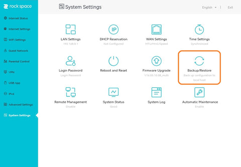 System settings > Backup/Restore