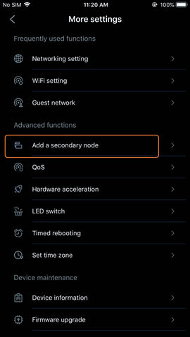 More settings > Add a secondary node