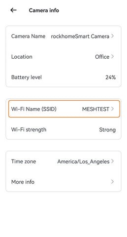 Camera info > Wi-Fi name (SSID)