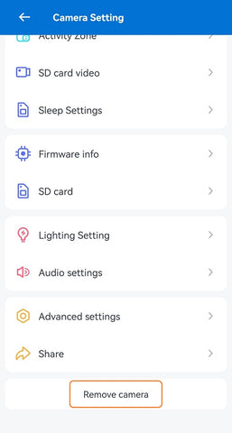 Camera Setting > Remove camera