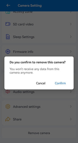 Do you confirm to remove this camera?