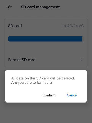 All data on this SD card will be deleted. Are you sure to format it?