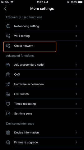 More settings > Guest network