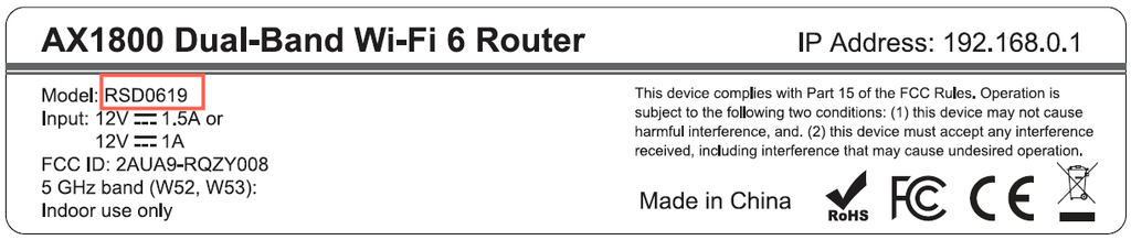 Model number of AX1800 Router