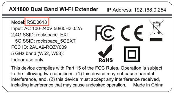 Model number of AX1800 Extender