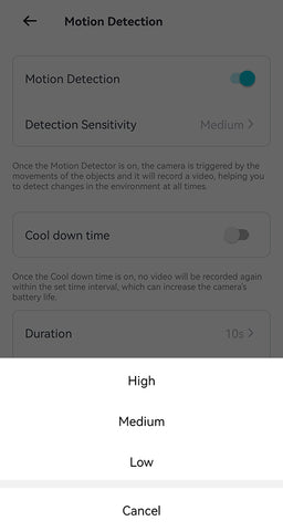 sensitivity level of motion detection