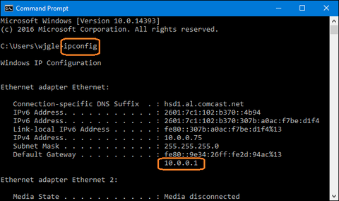 type ipconfig in the command prompt