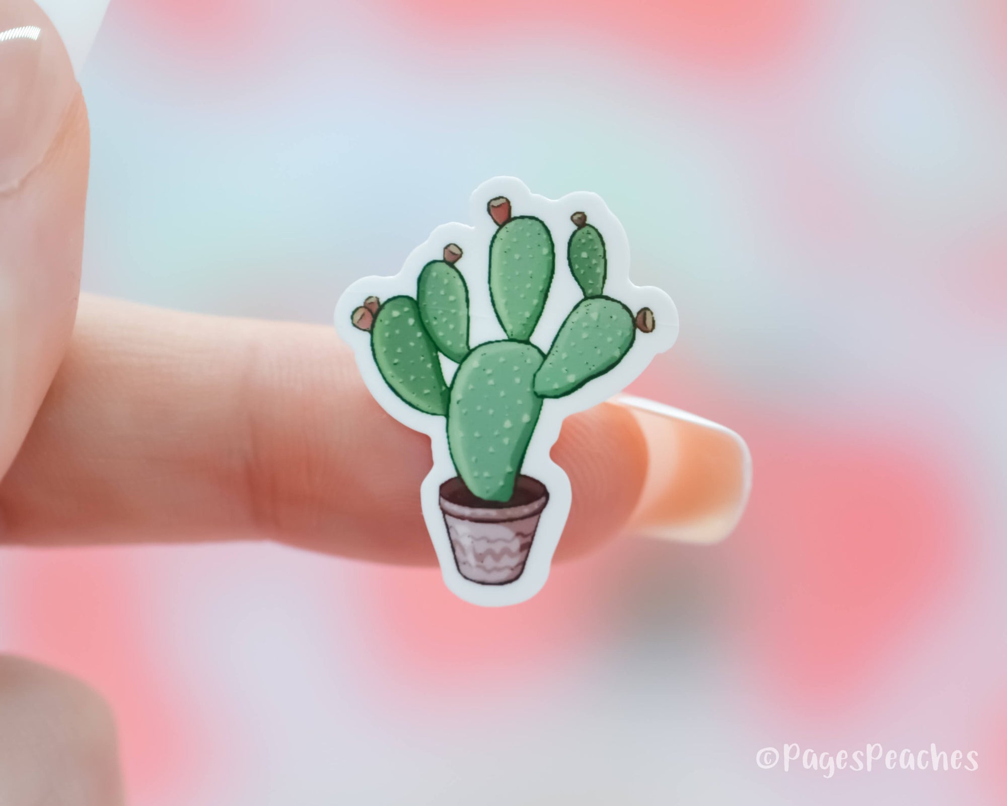 Small Sticker of a Prickly Pear Cactus Plant in a Pink Pot