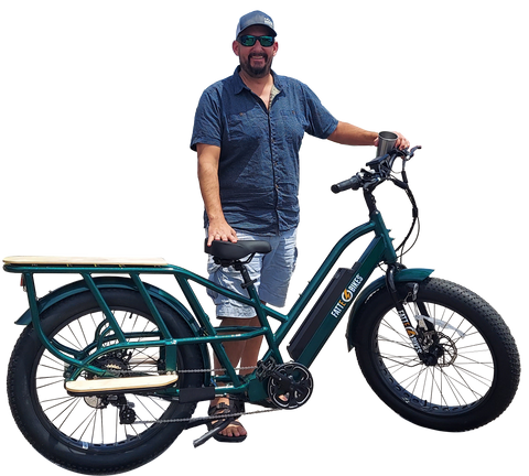 Electric cargo bike and rider