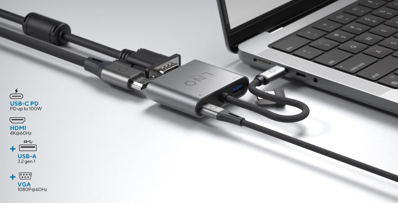 4in1 4K HDMI Adapter with PD, USB-A and VGA – LINQbyELEMENTS