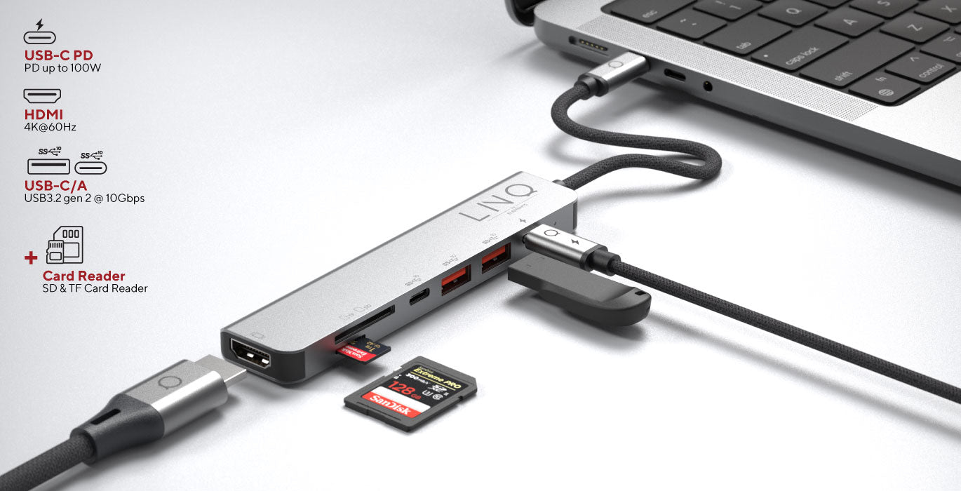 7in1 Pro USB-C 10Gbps Multiport Hub with 4K HDMI and Card Reader –  LINQbyELEMENTS