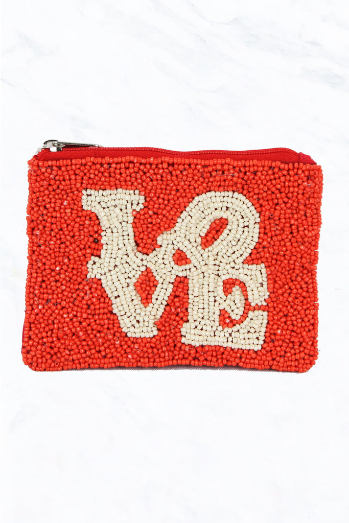 Red Heart Seed Bead Coin Purse