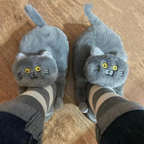 pantoufles chat gris