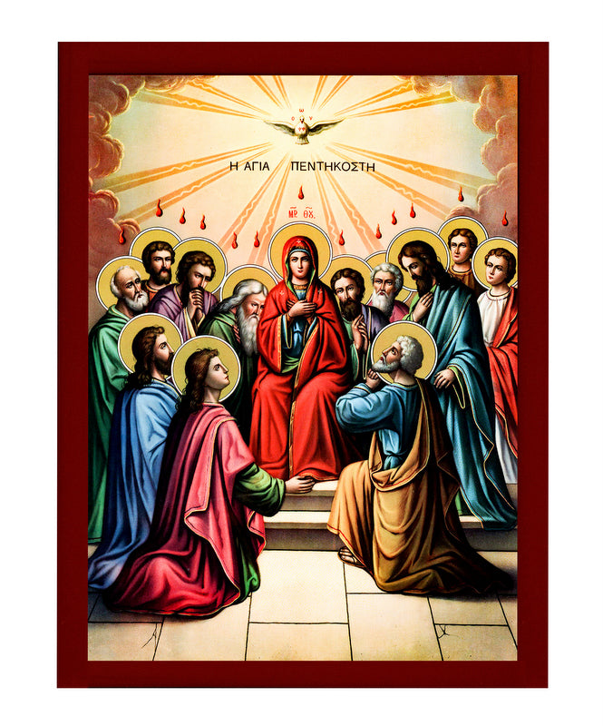 The Pentecost icon, Handmade Greek Orthodox icon of Holy Spirit
