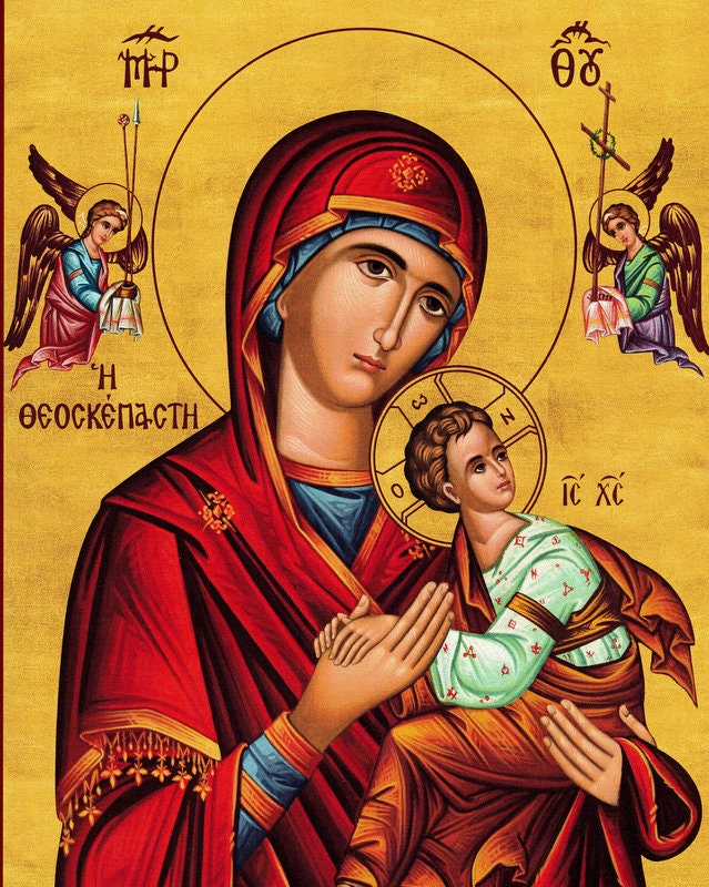 Virgin Mary Icon Panagia Theoskepasti Santorini Handmade Greek