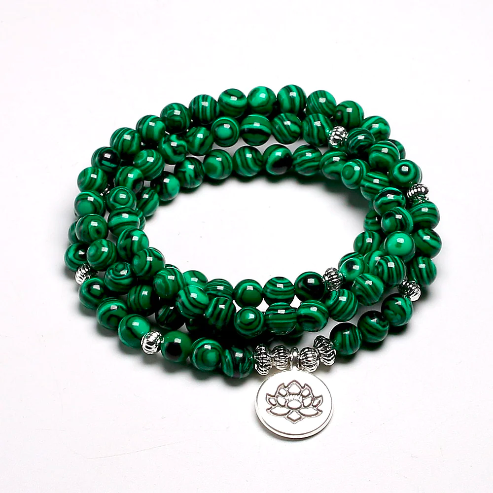 108 Mala Malachite Stone Beads Bracelet