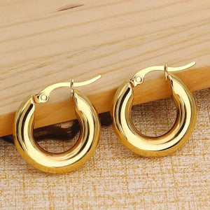 Stainless Steel Round Thick Hoops Earrings