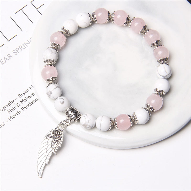 Natural Pink Angel Wing Pendant Bracelet