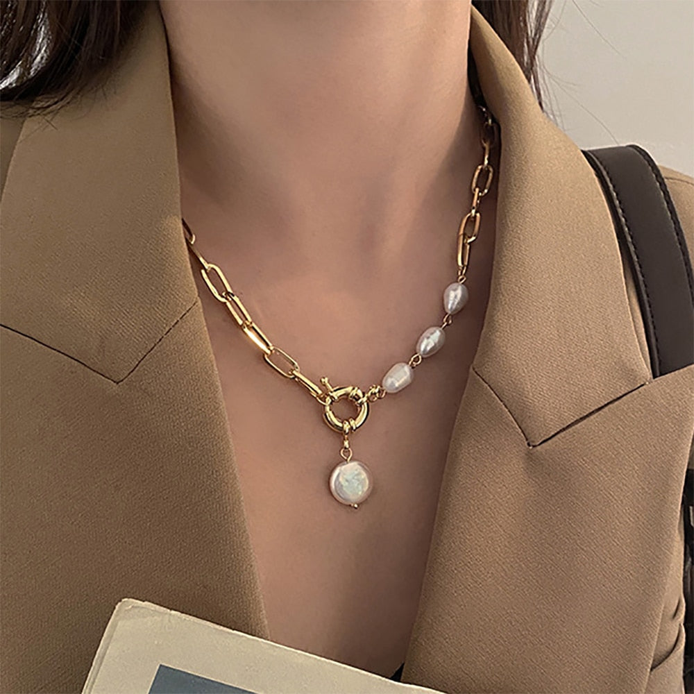 Pearl Thick Chain Pendant Necklace