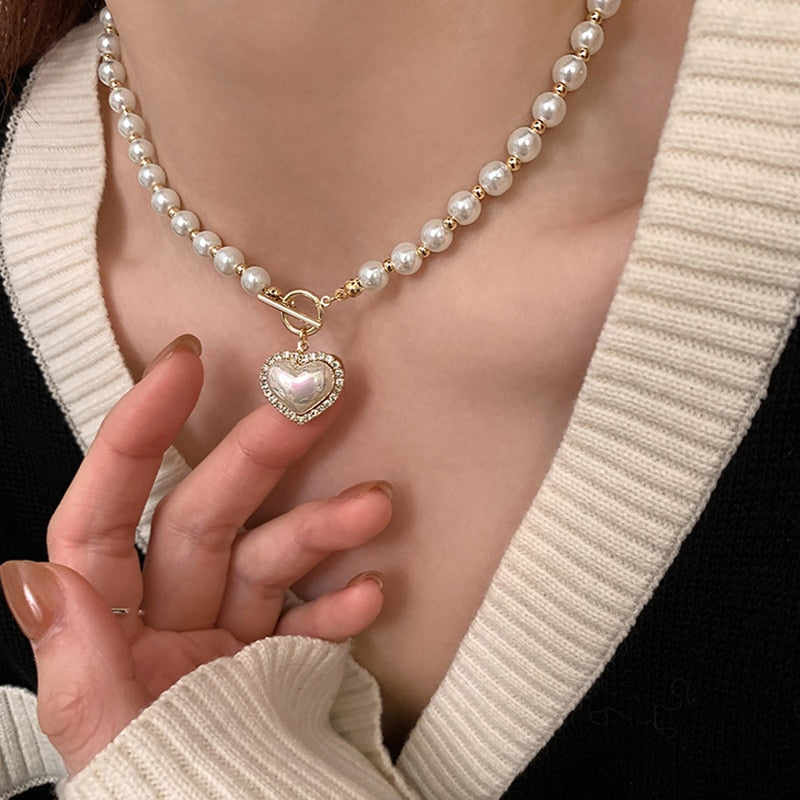 Pearl Bead Heart Necklace