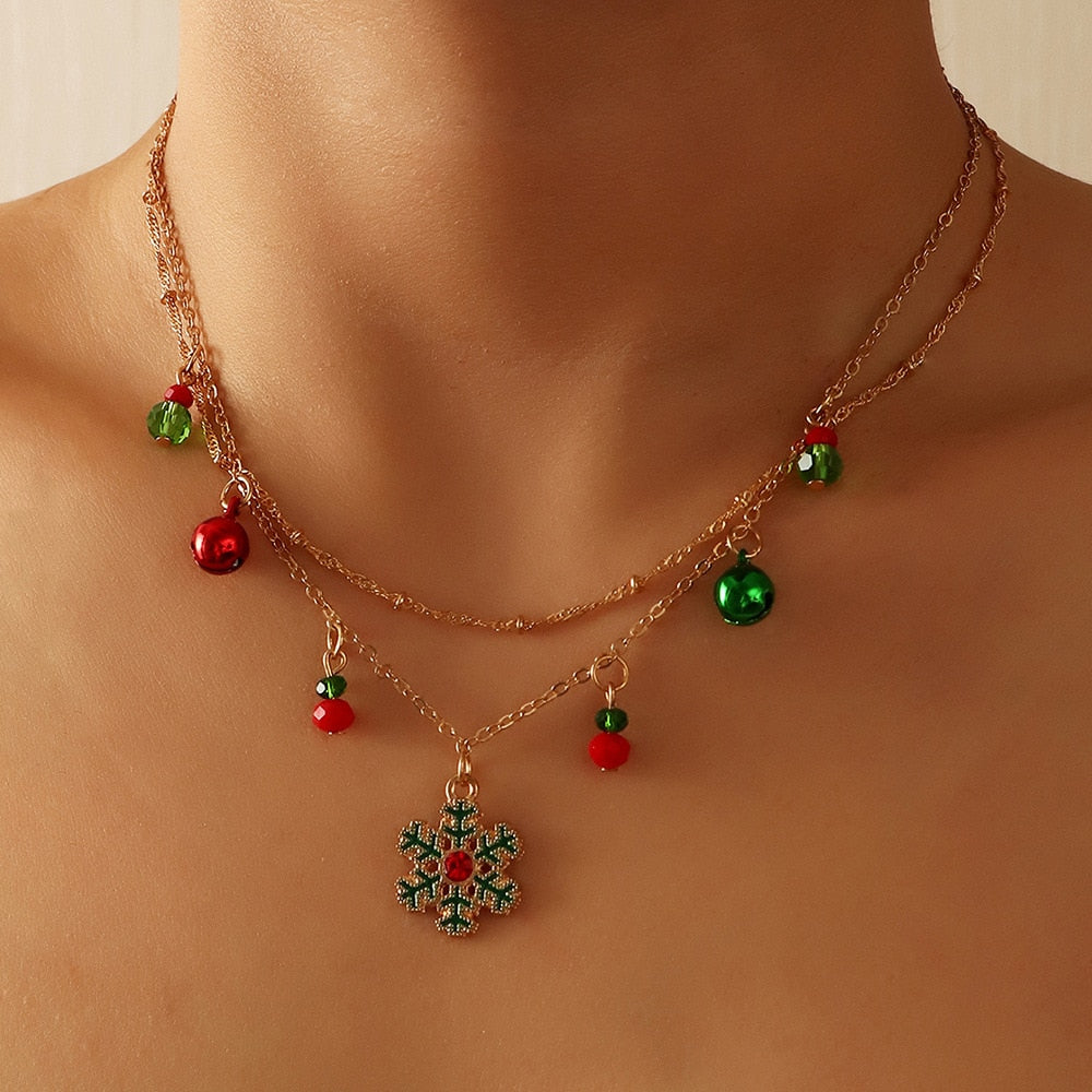 Colorful Bells Crystal Christmas Tree Pendant Necklace set