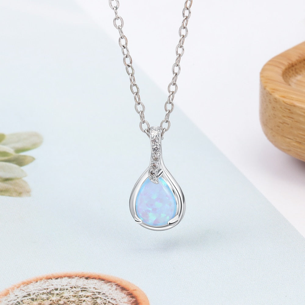 Cubic Zirconia Blue Opal Necklace