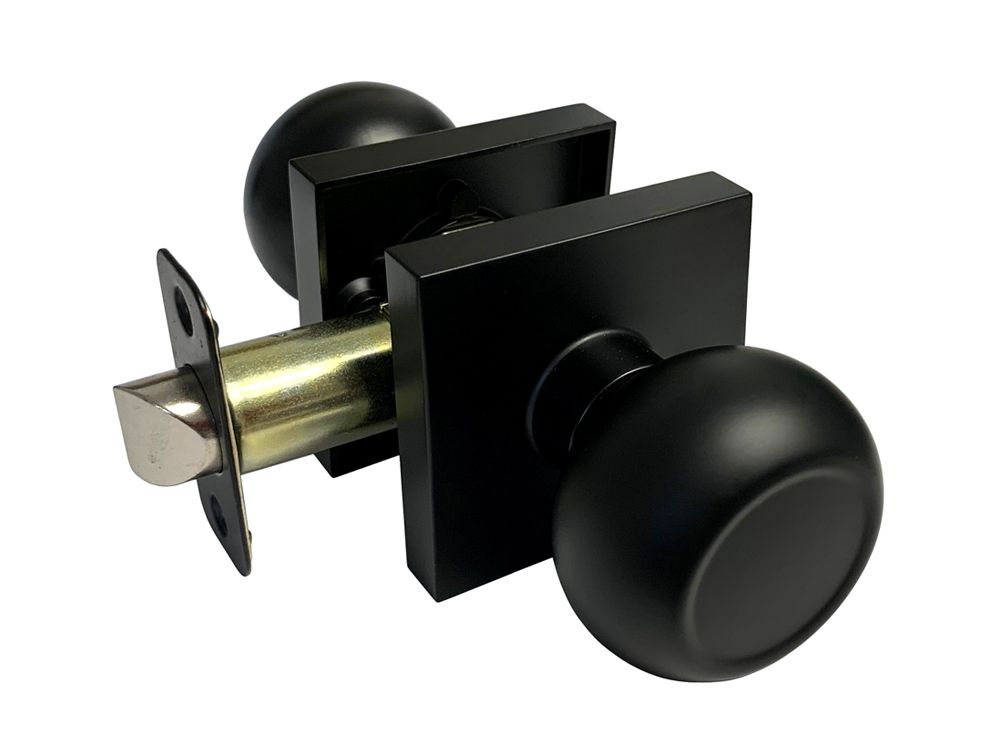 Black Finish Square Plate Passage Round Knobs - Style: 5765-6085-NBL