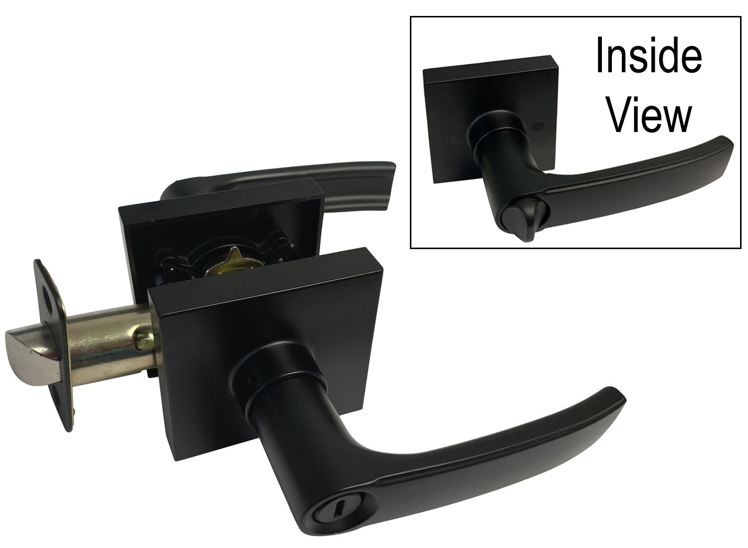 Black Finish Square Plate Privacy Lever - Style: 8048NBL