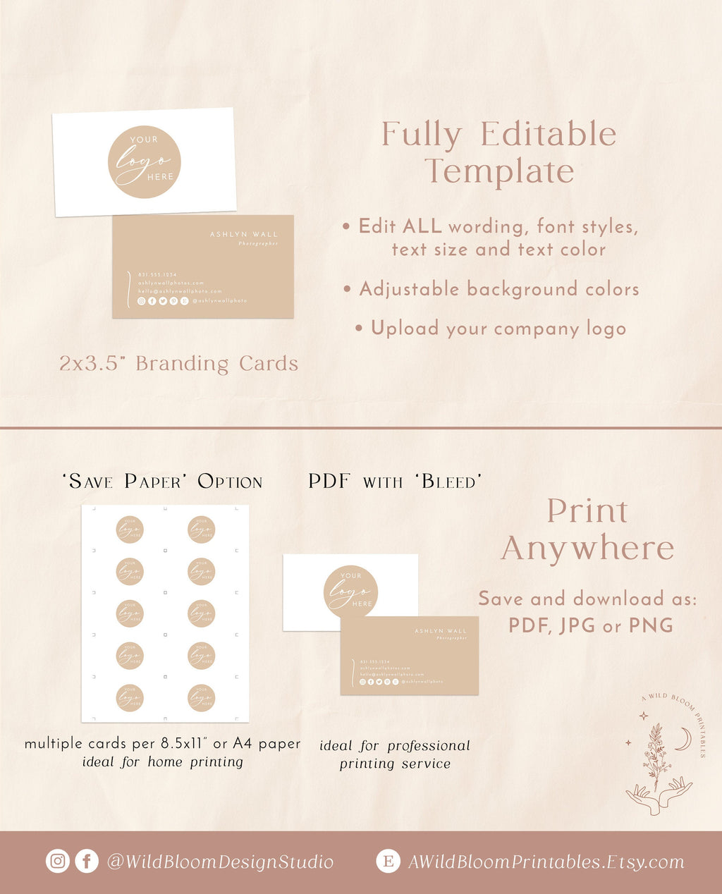 Boho Small Business Card | Boutique Business Card Template – Wild Bloom  Design Studio