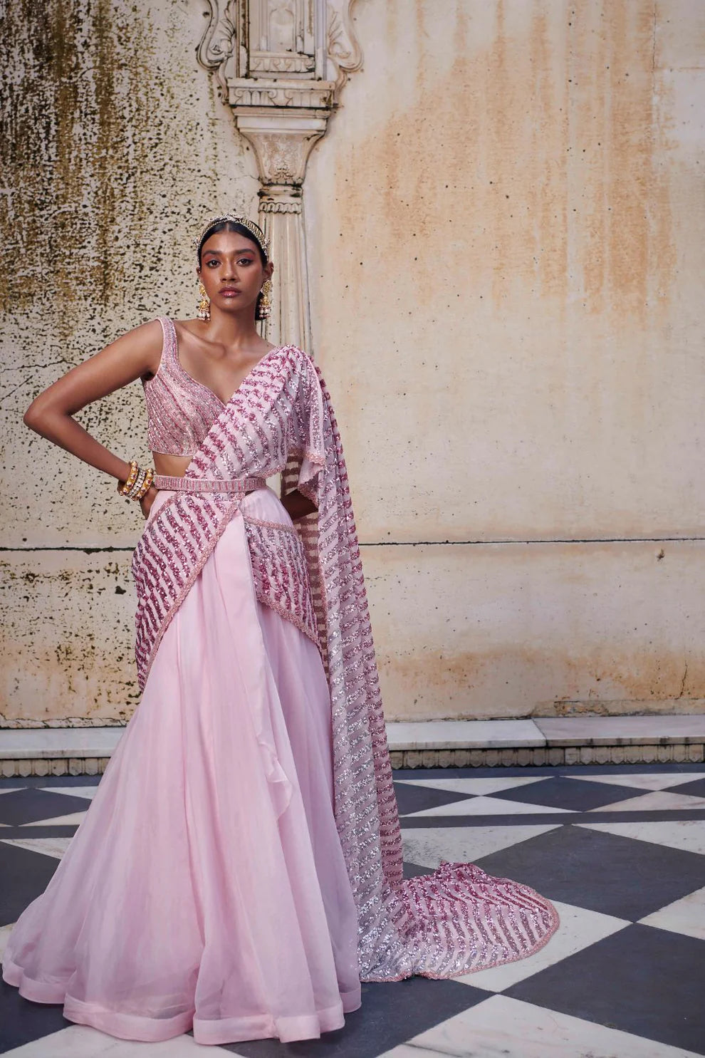 Pink Drape Saree
